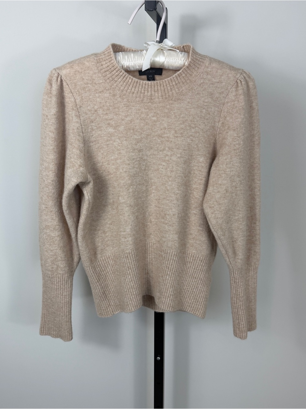 J. Crew Puff Sleeve Crewneck Wool Alpaca Beige Sweater XS